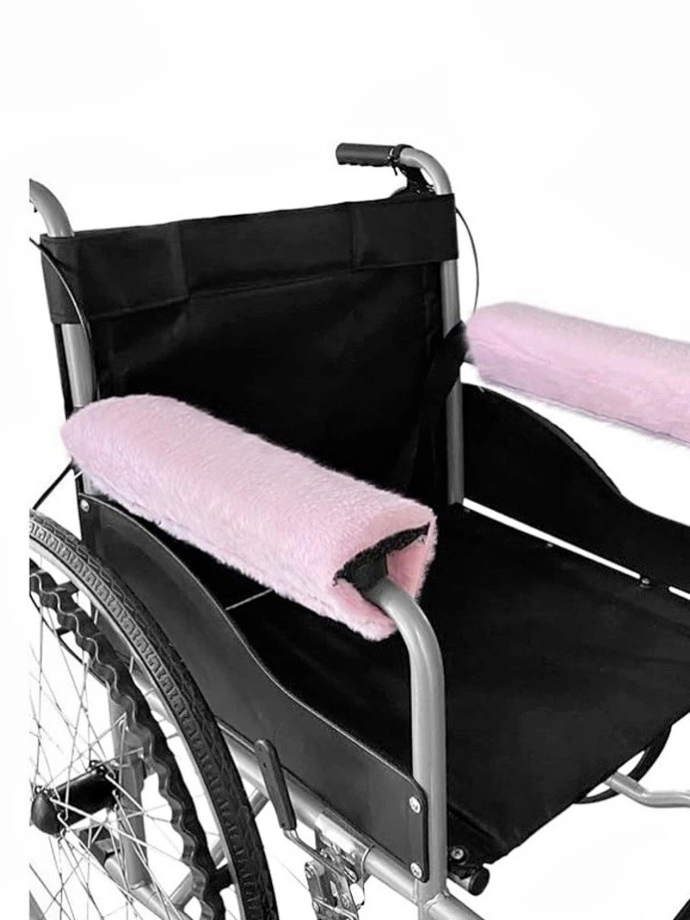 New Plush Faux Sheepskin Wheelchair Armrest Pads Black & Pink